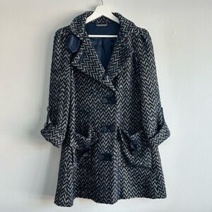 Diane‎ Von Furstenberg Navy Trench Wool Coat Size 2